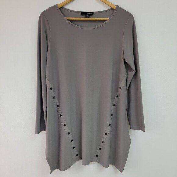 Sun Kim Womens Gray Tunic Top Sz XS 3/4 Sleeve Round Neck Stretch Artsy Minimal - Picture 1 of 10